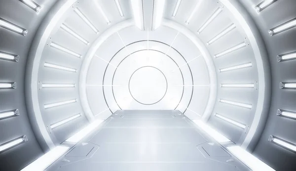 Futuristico Tunnel Bianco Con Luce Lungo Corridoio Vista Interna Futuro — Foto Stock