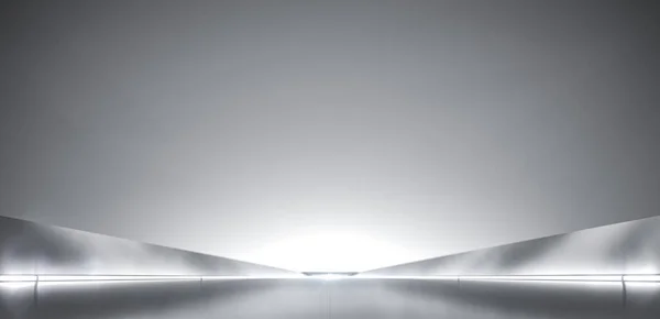 グリッドラインの背景とエレガントな白い未来的な光と反射 3Dレンダリング — ストック写真