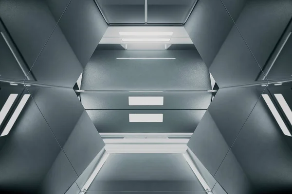 Αφηρημένος Διάδρομος Εξάγωνο Διαστημόπλοιο Φουτουριστικό Τούνελ Φως Μελλοντικό Εσωτερικό Υπόβαθρο — Φωτογραφία Αρχείου