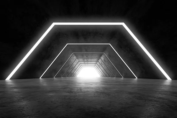 Abstract Futuristic Dark Corridor Interior Design Future Concept Tunnel Light — Stock Photo, Image