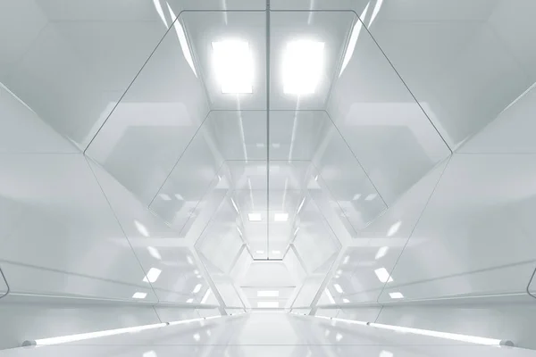 Abstracte Zeshoek Ruimteschip Gang Futuristische Tunnel Met Licht Toekomstige Interieur — Stockfoto