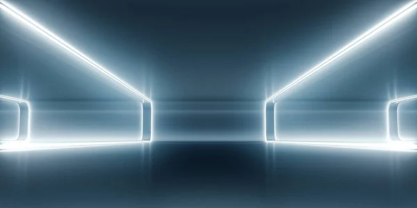 Futuristisk Tom Rymd Korridor Med Glöd Ljus Och Reflektion Abstrakt — Stockfoto