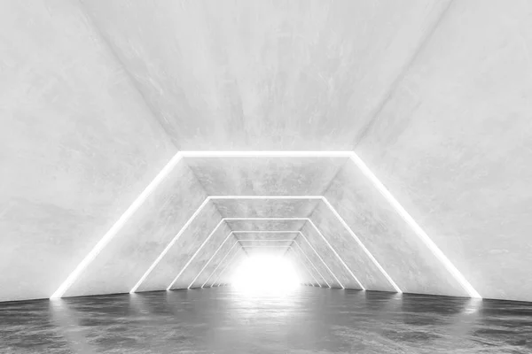 Túnel Futurista Con Luz Diseño Interior Pasillo Abstracto Renderizado — Foto de Stock