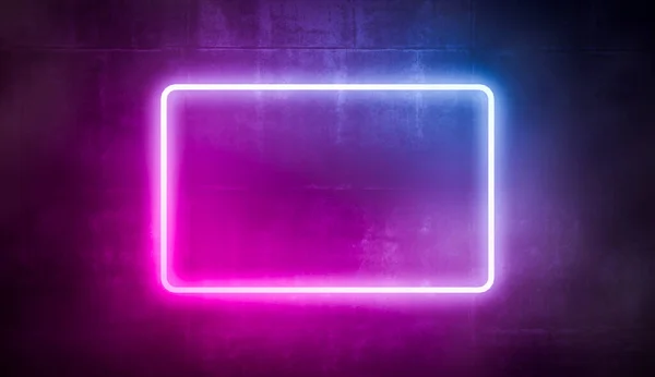 Neon Frame Abstrak Persegi Bersinar Biru Muda Dan Warna Merah — Stok Foto