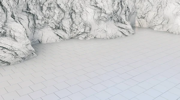 Abstract White Rock Achtergrond Met Leeg Podium Dark Stone Cliff — Stockfoto