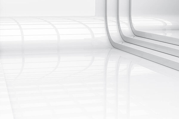 Abstract white backdrop with light and reflection. Elegant highlights clean space modern showroom concept. 3d rendering