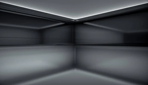 Contemporary futuristic concept background with black screen. Empty future clean dark box interior room With Light. 3D Rendering.