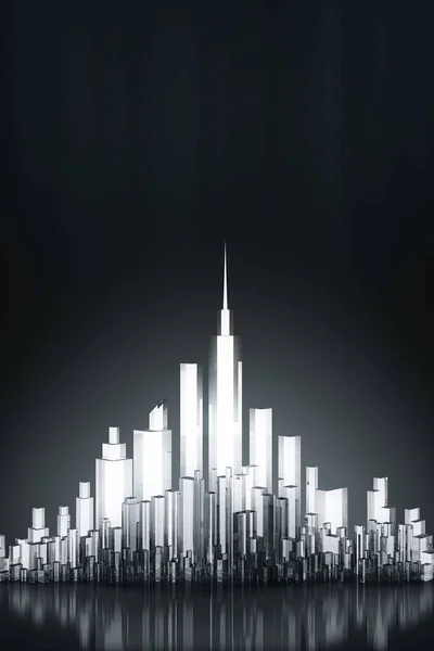 Streszczenie Futurystyczne Szklane Miasto Lub Budynek Architektoniczny Ciemnym Tle Światłem — Zdjęcie stockowe