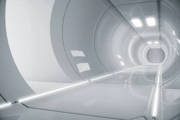 Abstracte Cirkel Ruimteschip Gang Futuristische Tunnel Met Licht Toekomstige Interieur — Stockfoto