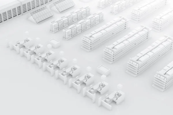 Supermarket with Shelves. White store. 3D rendering.