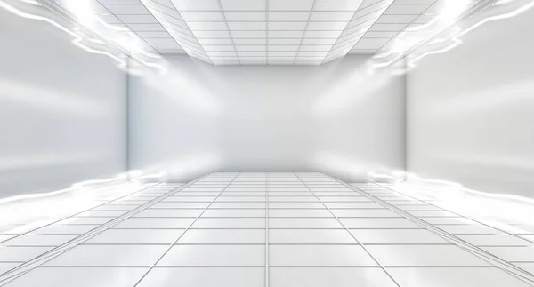 Modern Tech Empty Space Dark Room White Color Neon Glowing — Stock Photo, Image