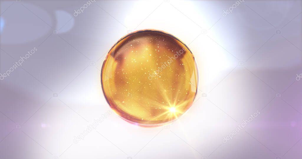 Oil drop in yellow colors on bright background. Transparency Liquid element. Skincare, beauty, cosmetic, moisturizer, auto, motor. 3D illustration