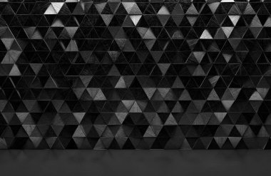 Siyah üçgen soyut arkaplan, Grunge yüzey, 3 boyutlu görüntüleme