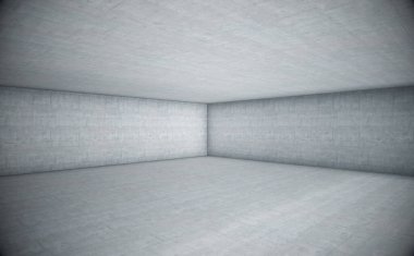 Beyaz betonla dolu boş bir alan. Soyut arkaplan. 3d Hazırlama