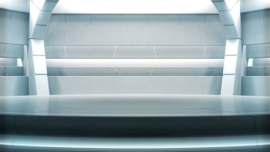 Gelecekçi boş sahne. Modern Gelecek Teknolojisi Bilim-Kurgu iç konsepti. 3d Hazırlama