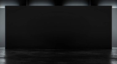 Boş modern galeri içi beton zemin ve boş dekoratif duvar. Müze ve sergi geçmişi konsepti. 3B Hazırlama