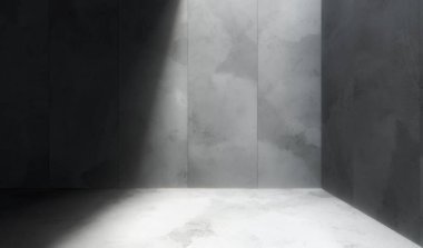 Beton duvarı ve yanal ışıkları olan boş alan, Soyut Modern tasarım arka plan 33D oluşturma.