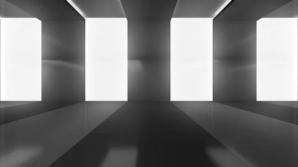 Abstract Empty Shining Corridor Interior Illumination Futuristic Technology Design Render — Stock Photo, Image