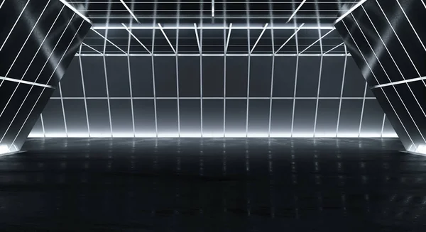 Abstrakter Futuristischer Tunnel Mit Licht Und Reflexion Innenansicht Raumschiff Korridor — Stockfoto