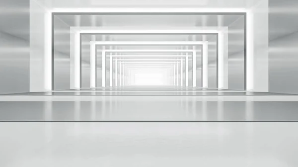 Abstract Empty Corridor Light Futuristic White Space Interior Design Illustration — Stock Photo, Image