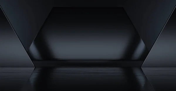 Zarif fütüristik Showroom Arkaplanı. Gelecekteki modern tasarım Showcase Sahnesi. 3B Hazırlama