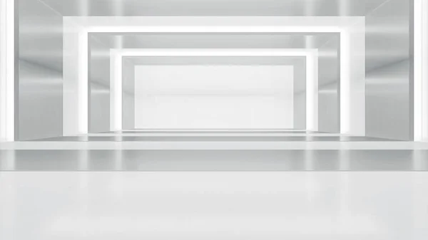 Αφηρημένη Κενό Διάδρομο Φως Φουτουριστικό Λευκό Χώρο Εσωτερικό Σχεδιασμό Εικονογράφηση — Φωτογραφία Αρχείου