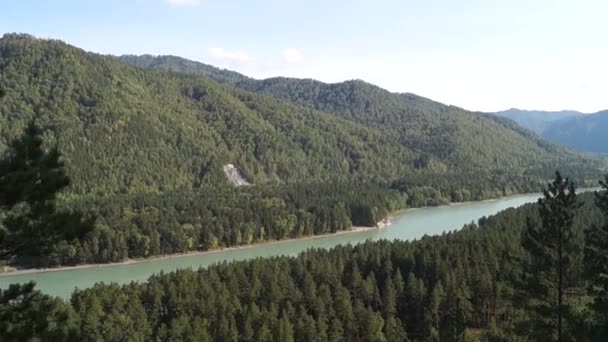Panoramic views of the valley of the Katun River. — Stock Video