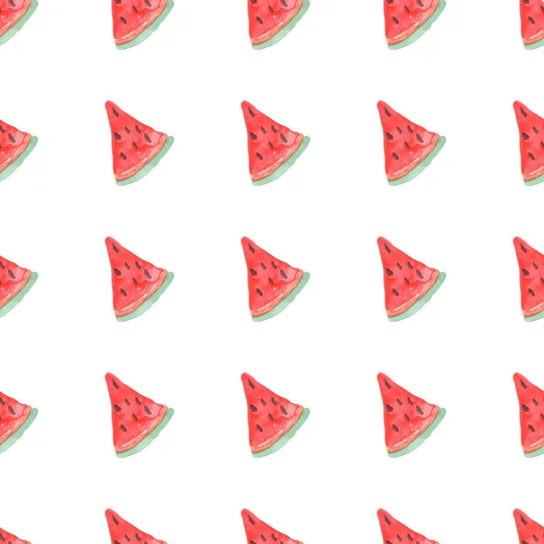 Sömlös naturliga färgmönster av röd mogen vattenmelon. Naturliga seamless mönster av trädgård marknaden frukter — Stock vektor