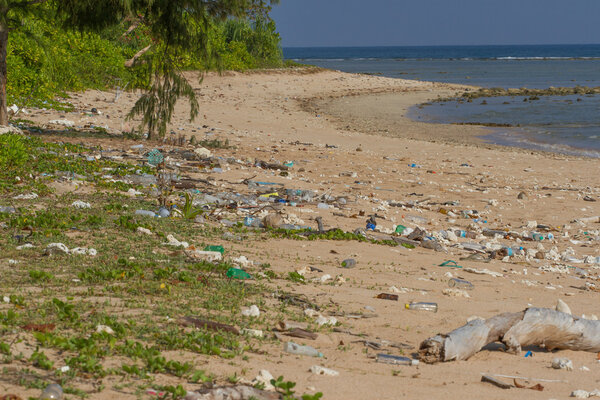Dirty beach on the island of Little Andaman in the Indian Ocean 