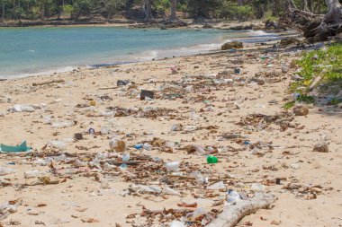 Kirli plaj üzerinde Adası, küçük Andaman Hint Okyanusu plastik ile dolmuştu. Kirliliği kıyı ekosistemleri, doğal plastik ve plajlar.