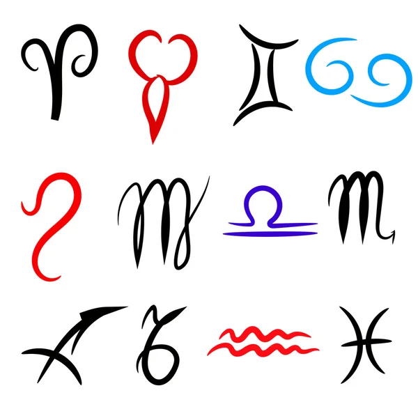 Ensemble de signes du zodiaque peints à la main. Astrologie collection d'art grunge . — Image vectorielle