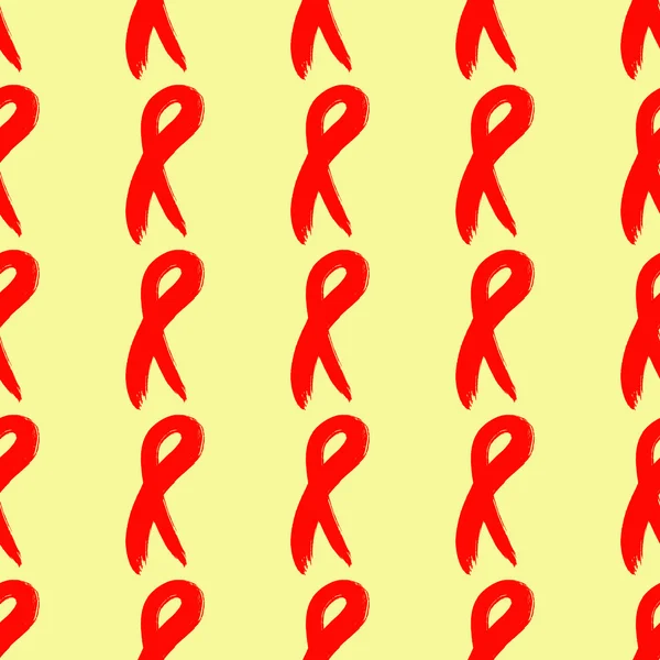 Modèle sans couture de rubans rouges symbolisant la maladie SIDA. Ruban dessiné à la main symbolisant le sida. Contexte artistique . — Image vectorielle