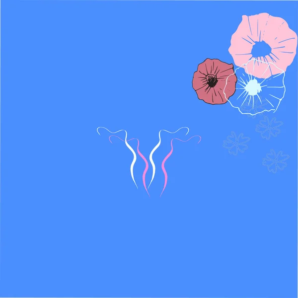 Dibujo de arte del útero con decoración de flores sobre fondo azul — Vector de stock