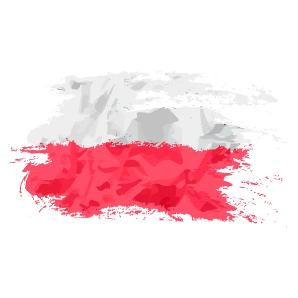 Drapeau de Pologne peint à la main au pinceau. Drapeau artistique . — Image vectorielle