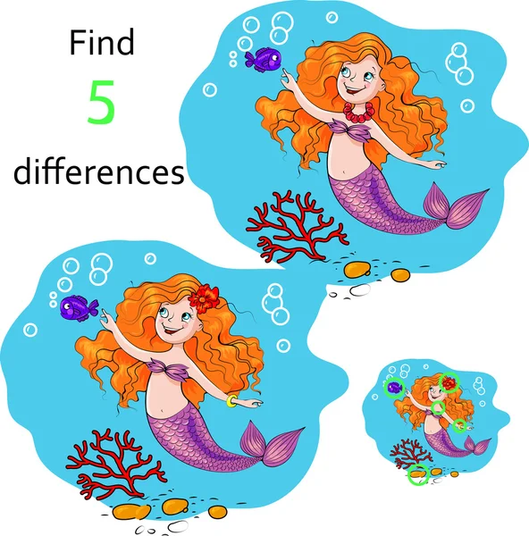 Educación juego encontrar las diferencias. Dibujos animados vector ilustración . — Vector de stock