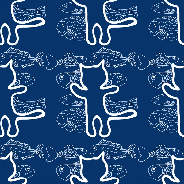 Seamless mönster av katt och fisk — Stock vektor