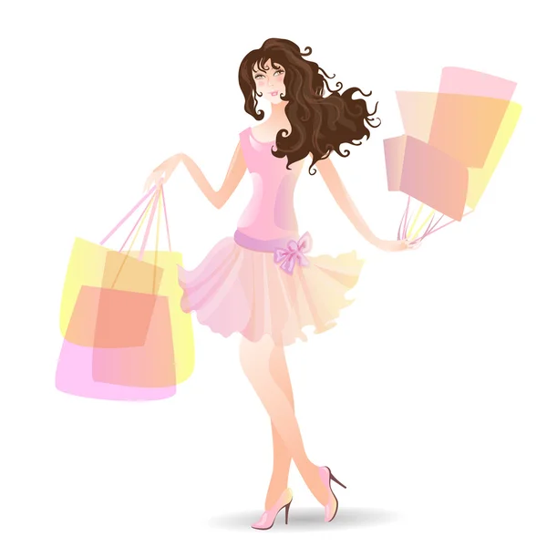 Shopping Day girl in summer — Stock Vector