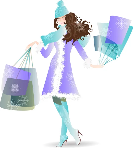 Shopping Day girl in  winter — Stock Vector