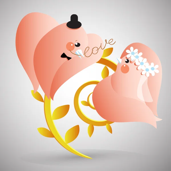 Dos palomas con carta de amor — Vector de stock