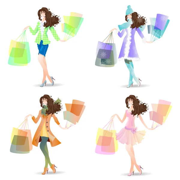 Vector ilustración chica en compras día conjunto — Vector de stock