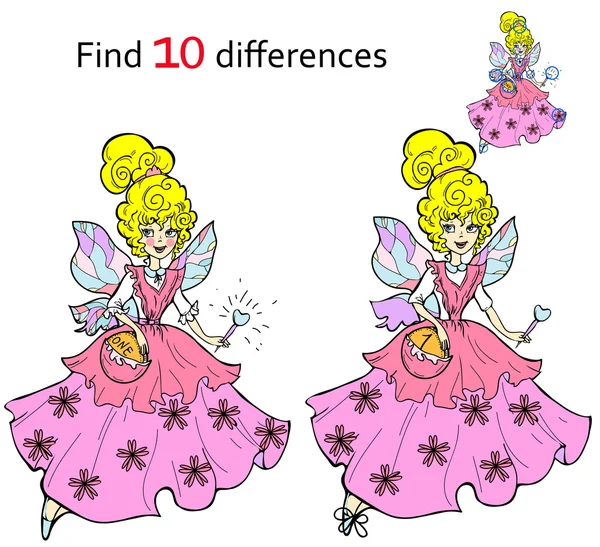 Find 10 differences Beautiful fairy — Stock Vector