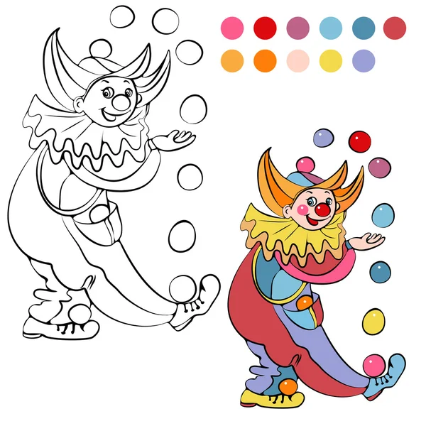 Målarbok med glad clown - vektor illustration. — Stock vektor