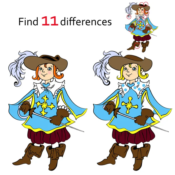 Find 11 differences musketeer — Stock Vector