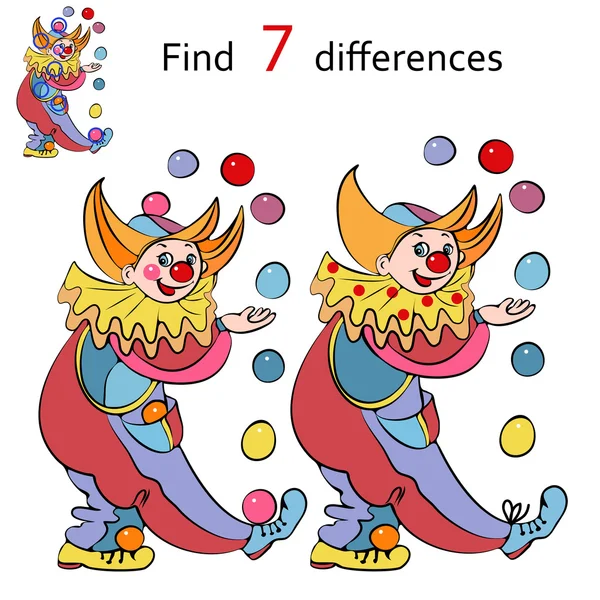 Illustrazione vettoriale, clown trovano le differenze tra le immagini, concetto di cartone animato . — Vettoriale Stock