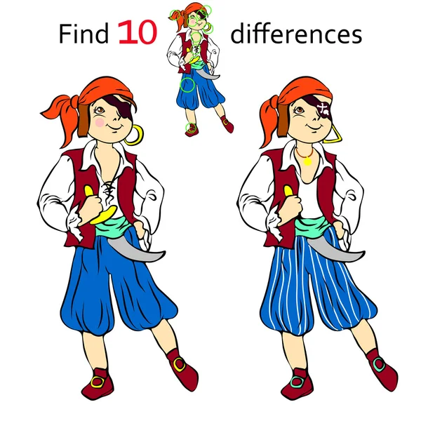 Hitta 10 skillnader pirat — Stock vektor