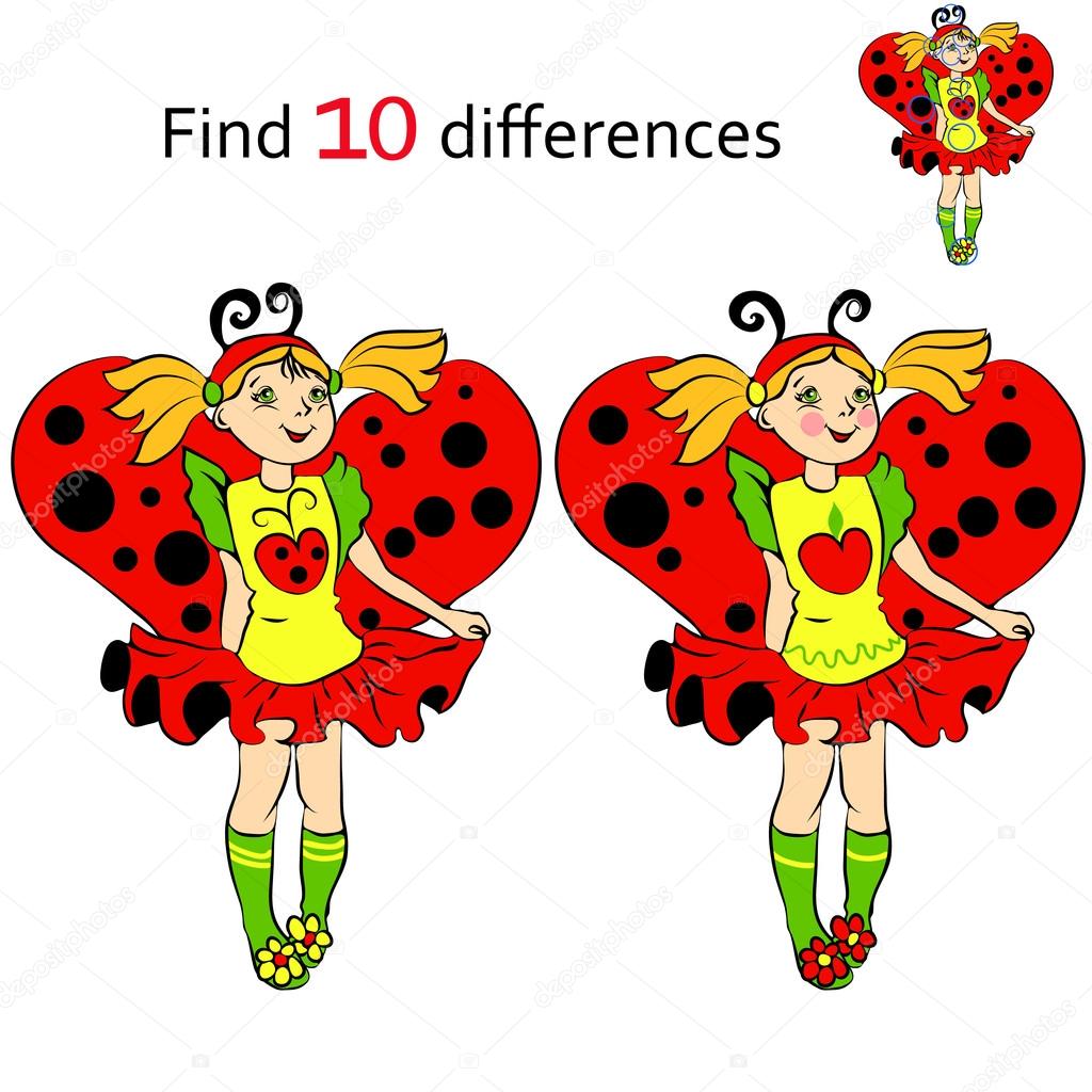 Find 10 differences girl in costume Ladybug