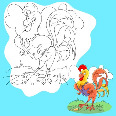 coloring page illustration of funny farm cock clipart