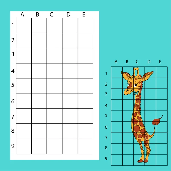 A négyzetek rajzolása. Zsiráf aranyos rajzfilm. Vektoros illusztráció — Stock Vector