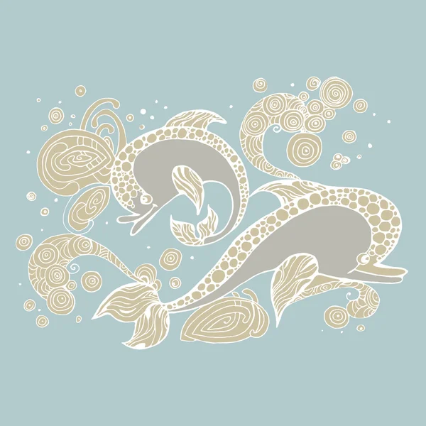 Ilustrasi vektor doodle Dolphin - Stok Vektor
