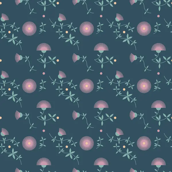 Blumenmuster Nahtloses Muster Zarte Blüten Dunkler Hintergrund Vektorbild — Stockvektor